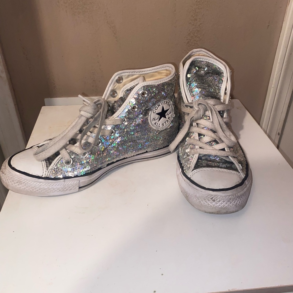 Converse All Star Silver Sequin High Tops